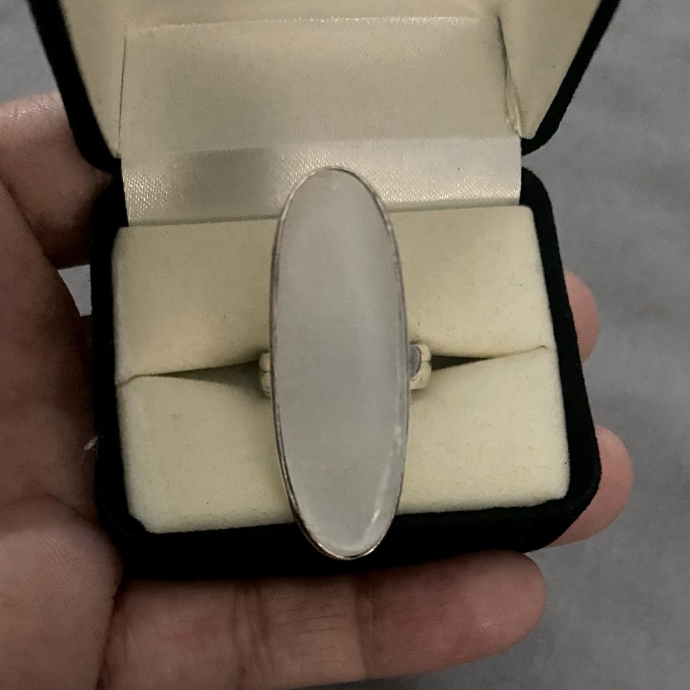 Selenite Silver Oval Ring